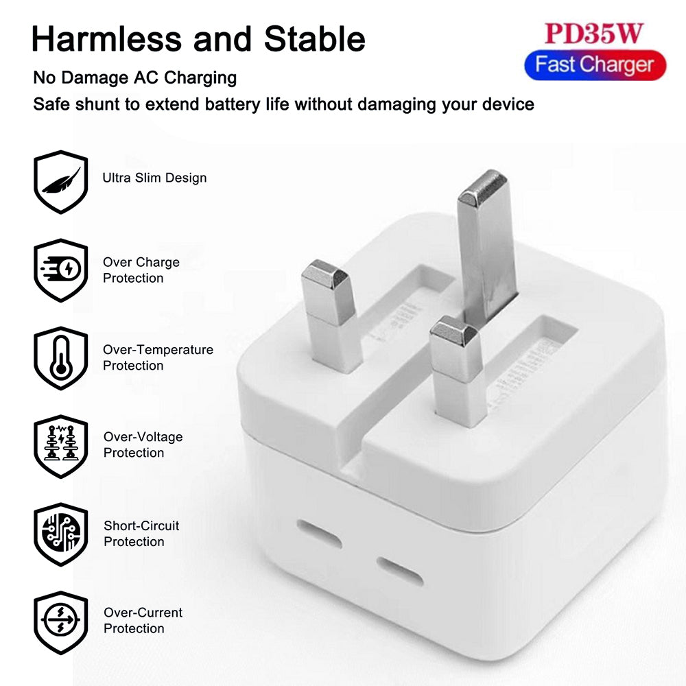 Apple 3 PIN USB-C+C Power Adapter With 2 slots (35W) - ( REPLICA )